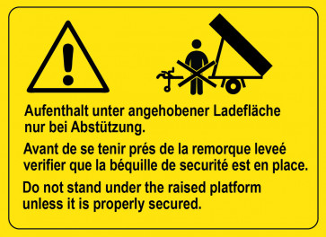Warnaufkleber Aufenthalt unter angehobener Ladefläche 