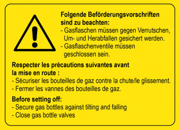 Warnaufkleber Beförderungsvorschriften Gasflaschen 