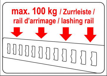 Warnaufkleber max.100 kg Zurrleiste