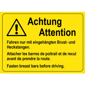 Warnaufkleber Fahren nur mit eingehängter Brust und Heckstange