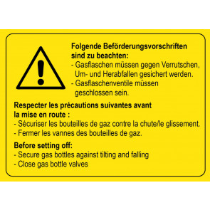 Warnaufkleber Beförderungsvorschriften Gasflaschen 