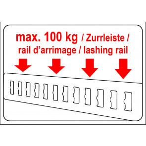 Warnaufkleber max.100 kg Zurrleiste