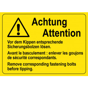 Vor dem Kippen entsprechende Sicherungsbolzen lösen